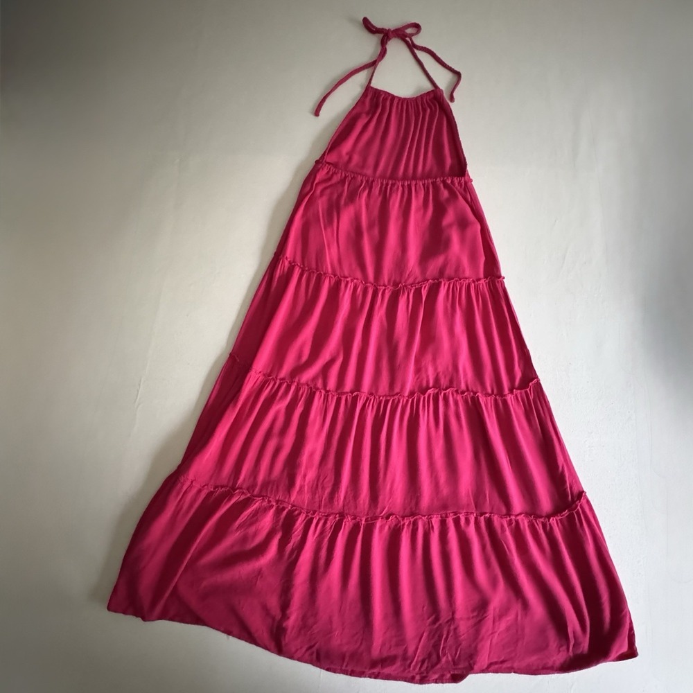 Slate & Willow Dark Pink Maxi Halter Tiered Dress Size XS Open Back Lined - Picture 5 of 16